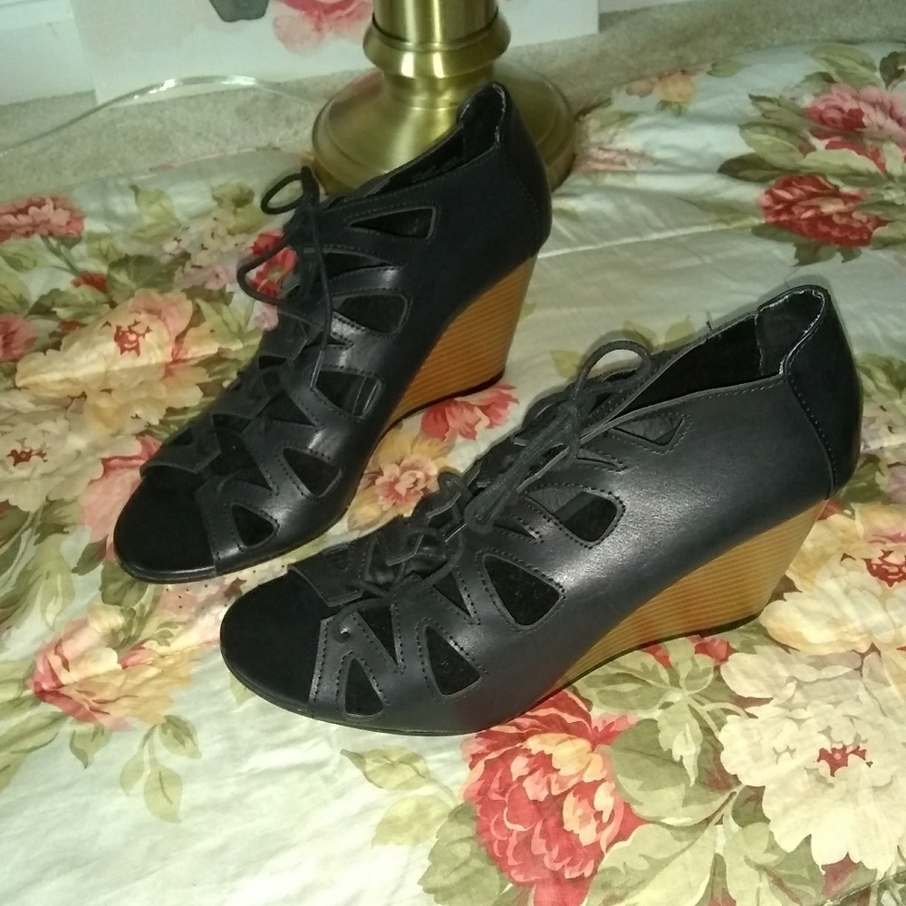 Black lace up booties